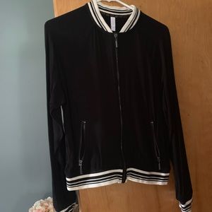 Black with stripped cuffs cotton bomber jacket